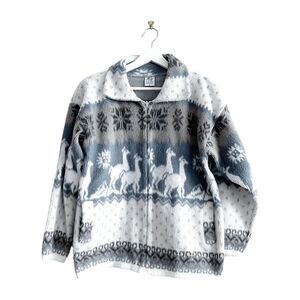 Yari Artesanias Women's Llama Fair Isle Full Zip Wool Sweater Multicolor Small